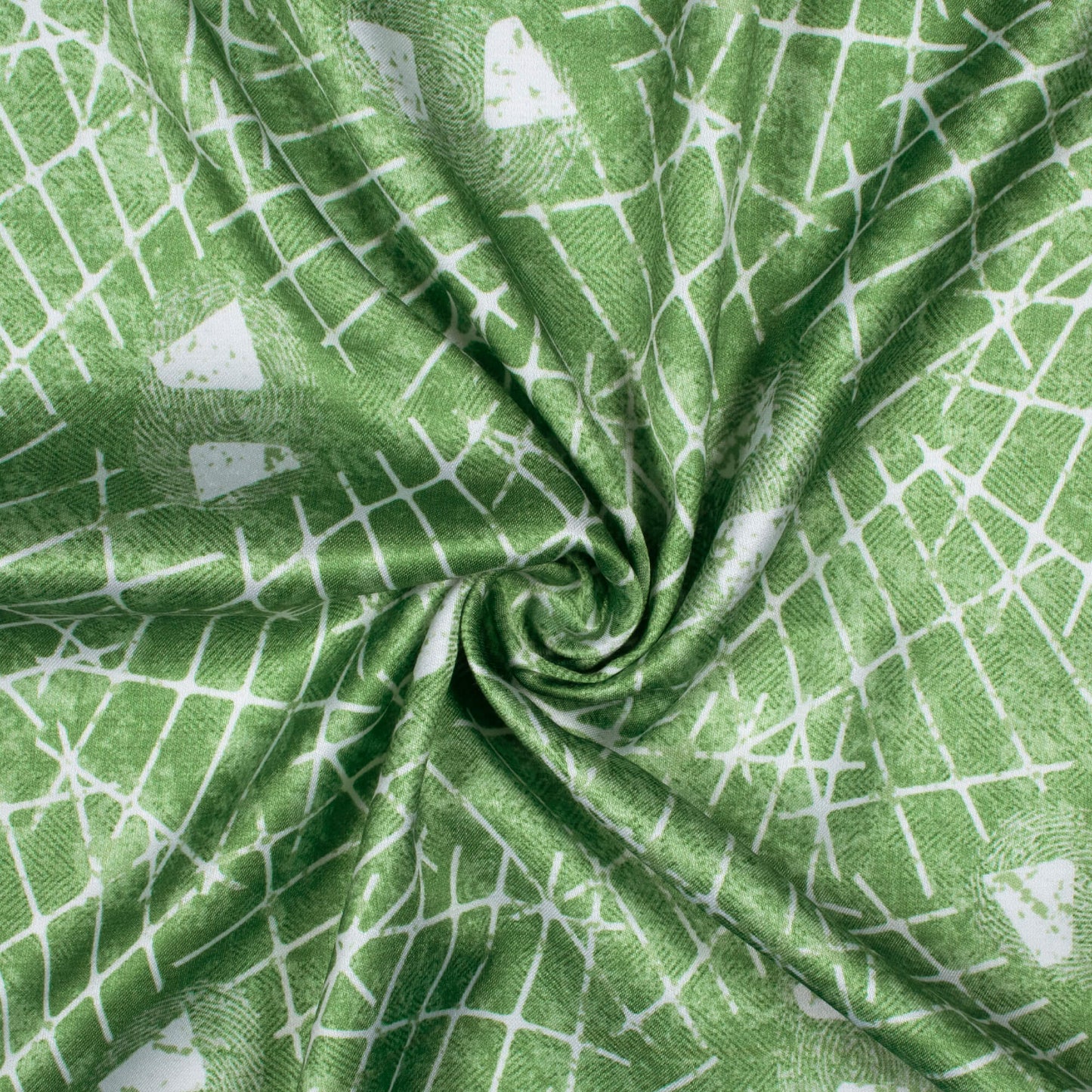 Fern Green And White Abstract Pattern Digital Print Crepe Silk Fabric