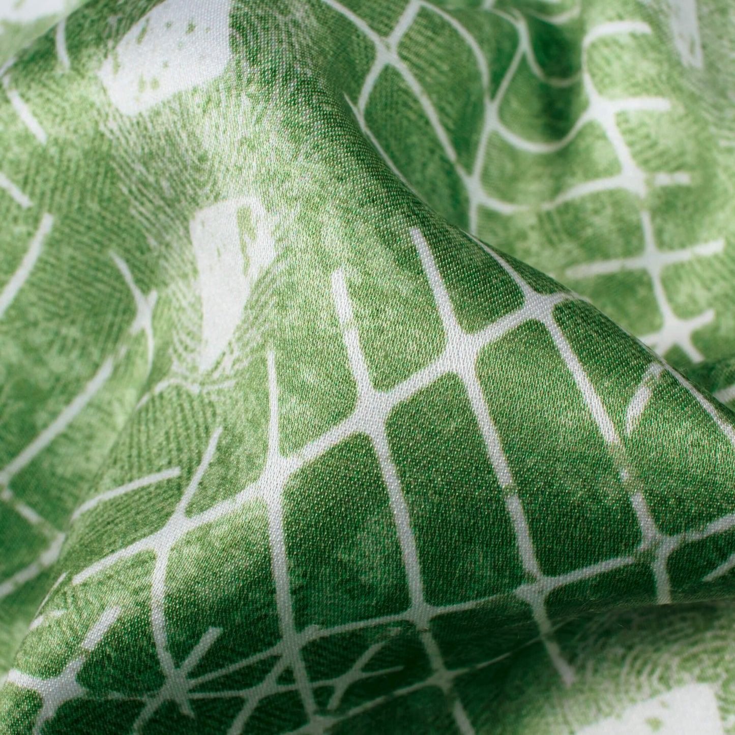 Fern Green And White Abstract Pattern Digital Print Crepe Silk Fabric