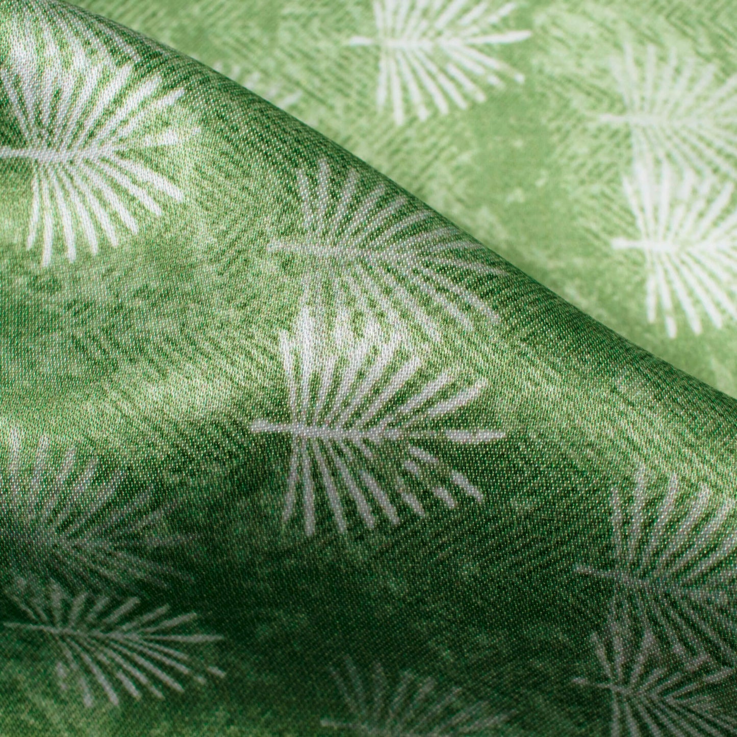 Fern Green And White Leaf Pattern Digital Print Crepe Silk Fabric