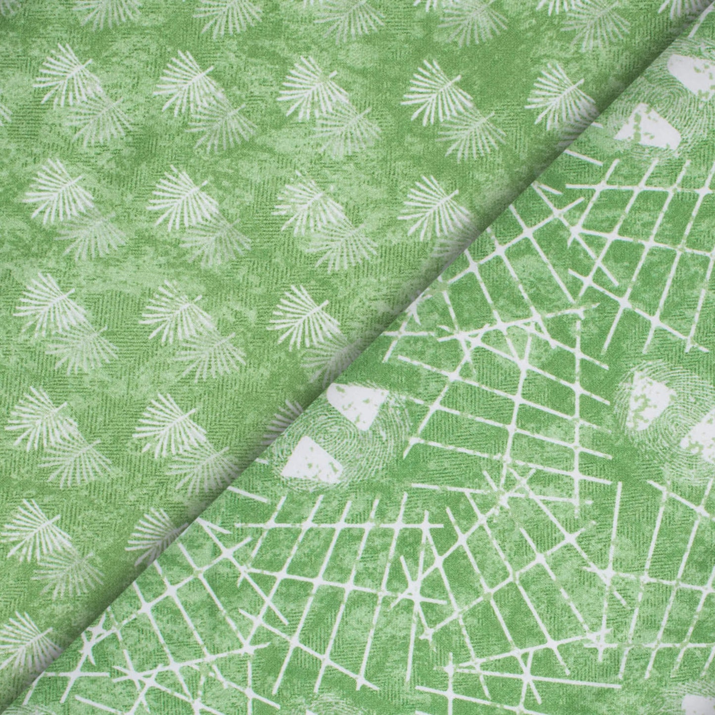 Fern Green And White Leaf Pattern Digital Print Crepe Silk Fabric