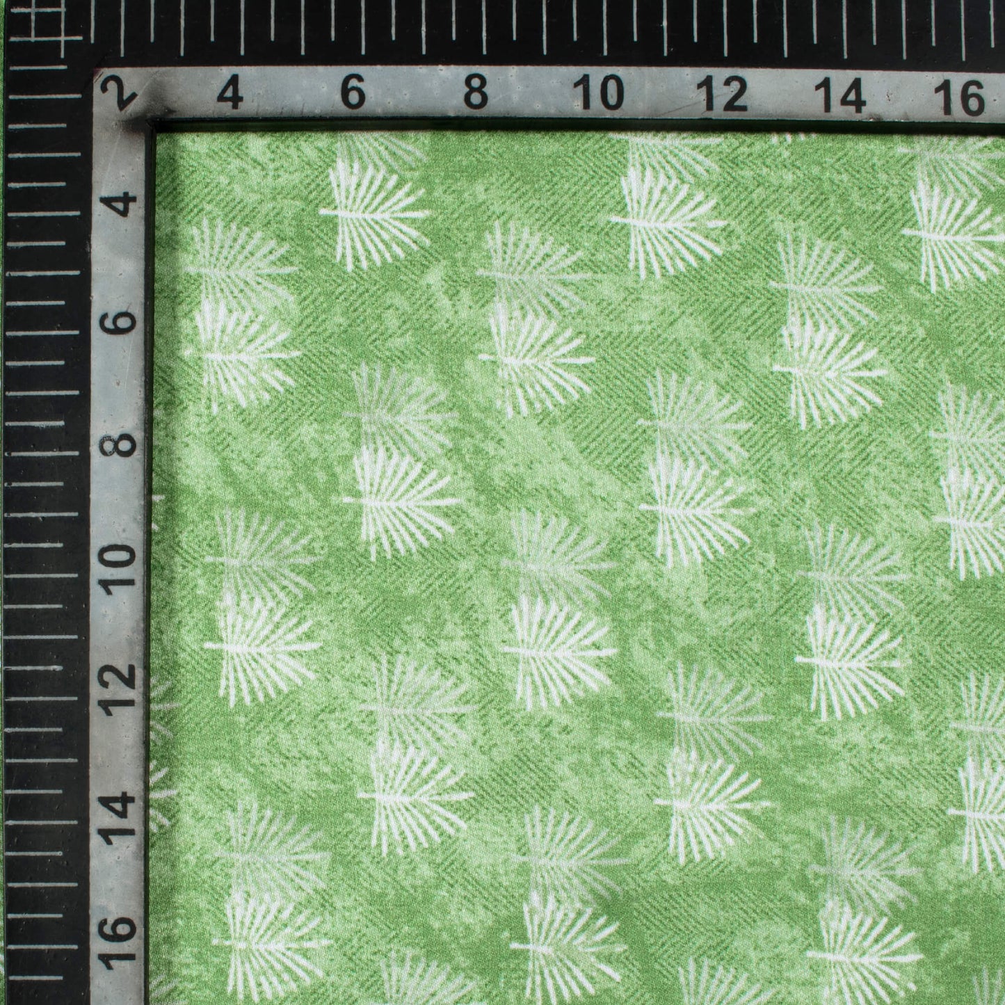 Fern Green And White Leaf Pattern Digital Print Crepe Silk Fabric