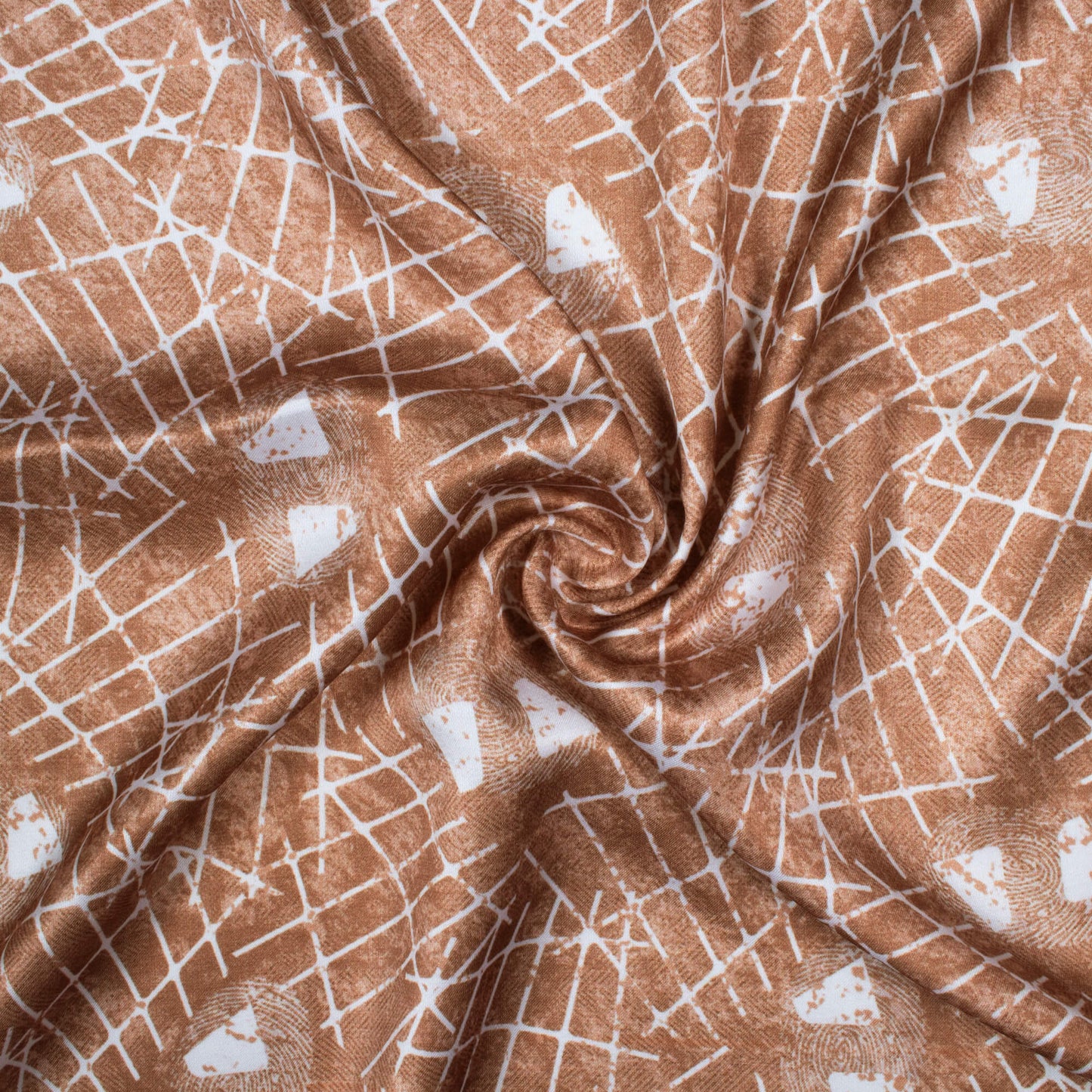 Beaver Brown And White Abstract Pattern Digital Print Crepe Silk Fabric