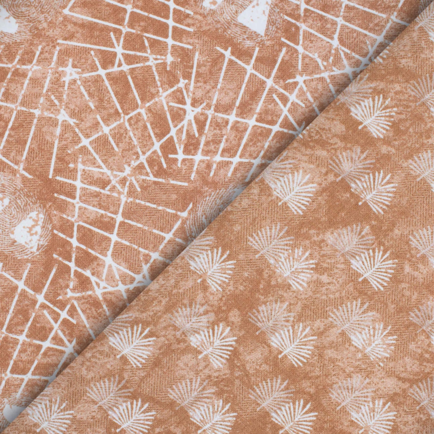 Beaver Brown And White Leaf Pattern Digital Print Crepe Silk Fabric