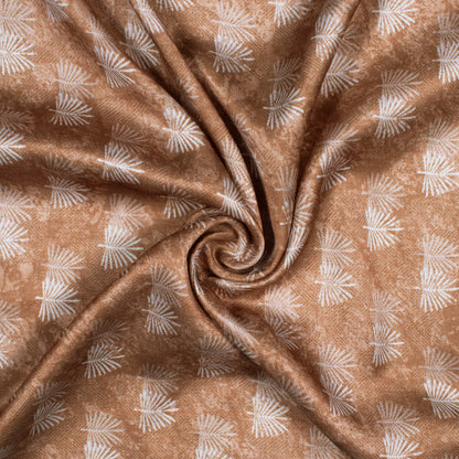 Beaver Brown And White Leaf Pattern Digital Print Crepe Silk Fabric