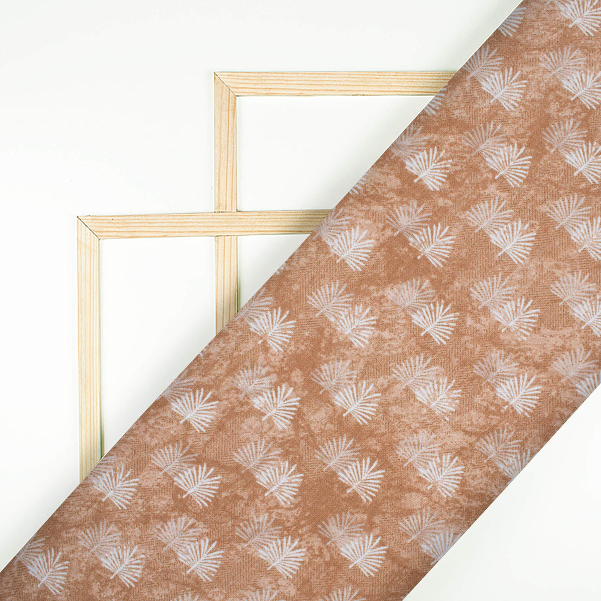 Beaver Brown And White Leaf Pattern Digital Print Crepe Silk Fabric