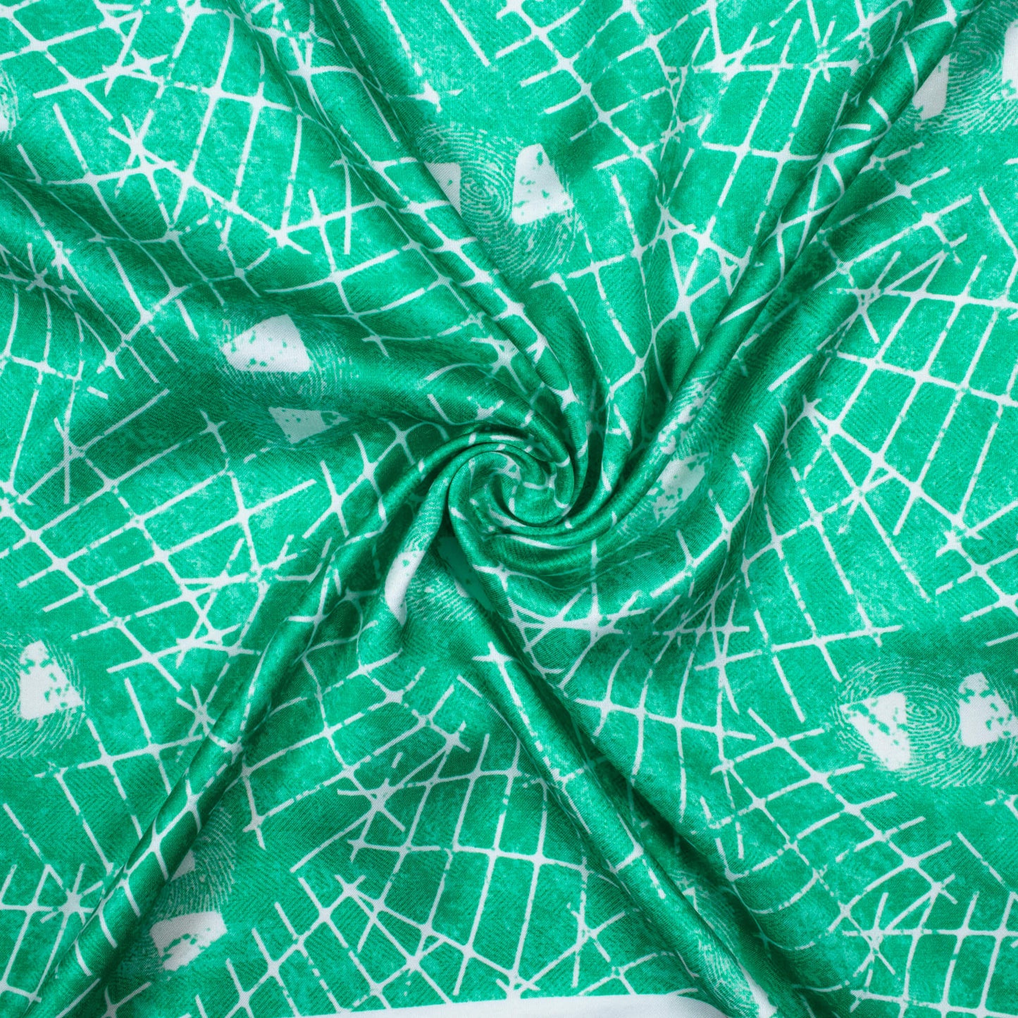 Jungle Green And White Abstract Pattern Digital Print Crepe Silk Fabric