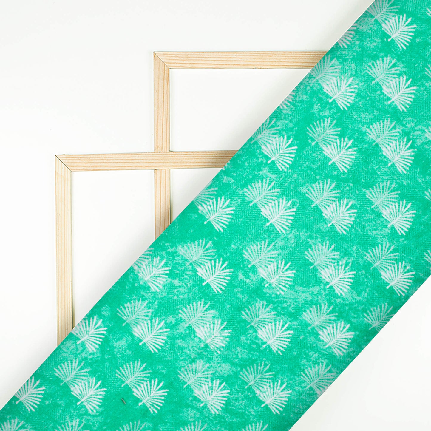 Jungle Green And White Leaf Pattern Digital Print Crepe Silk Fabric