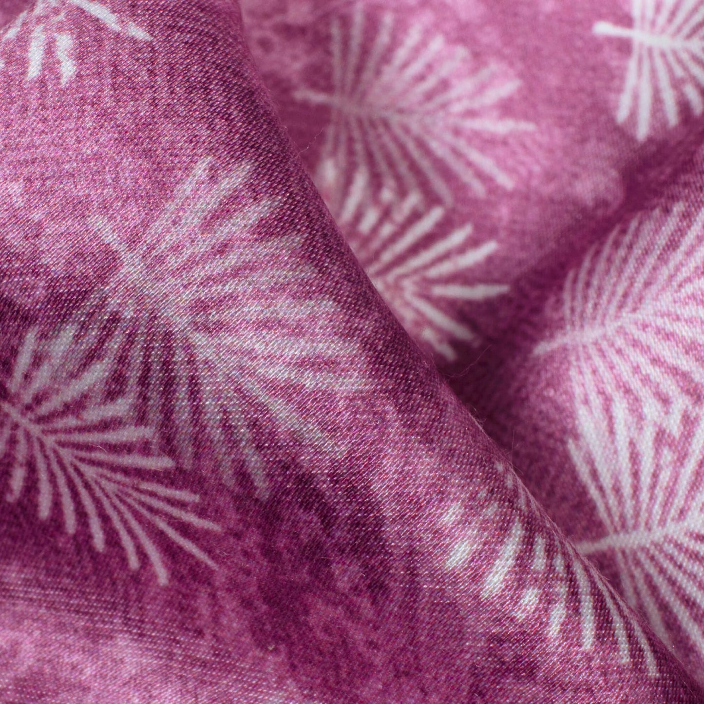 Byzantium Purple And White Leaf Pattern Digital Print Crepe Silk Fabric