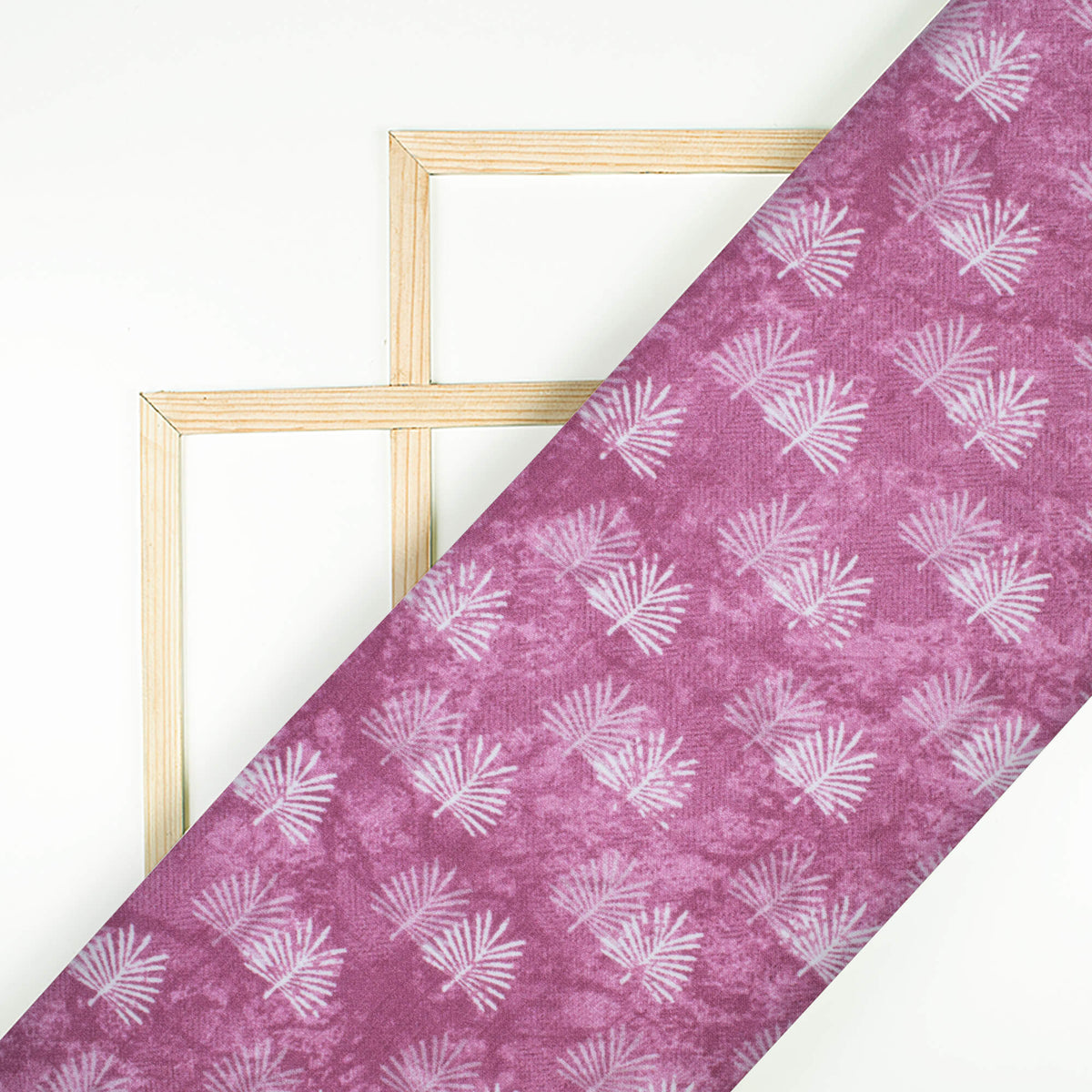 Byzantium Purple And White Leaf Pattern Digital Print Crepe Silk Fabric