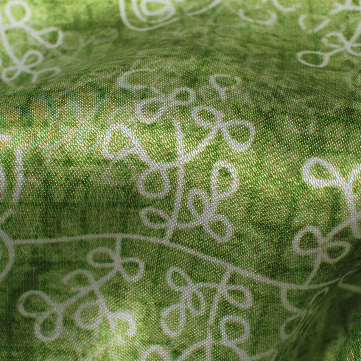 Fern Green And White Floral Pattern Digital Print Crepe Silk Fabric