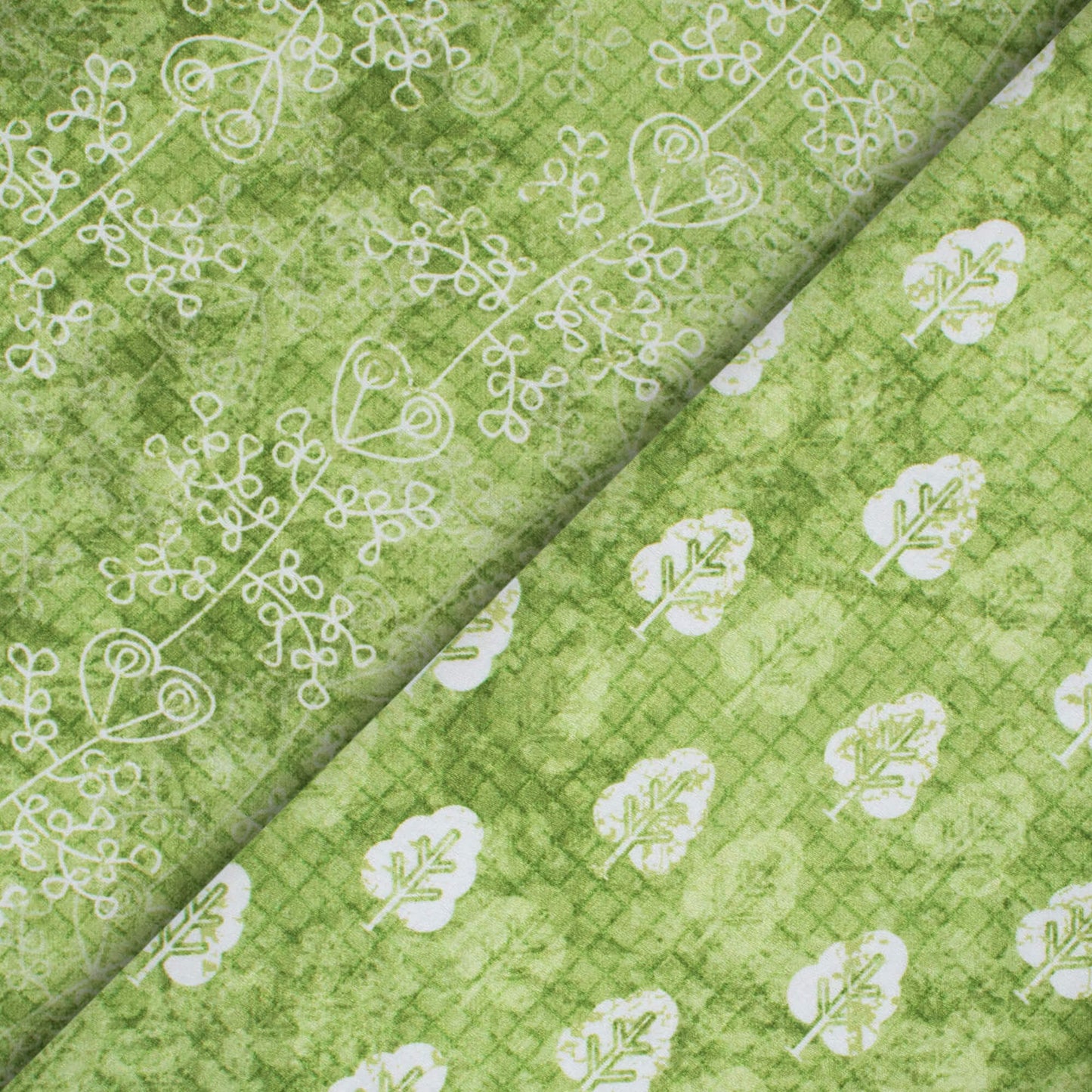 Fern Green And White Floral Pattern Digital Print Crepe Silk Fabric