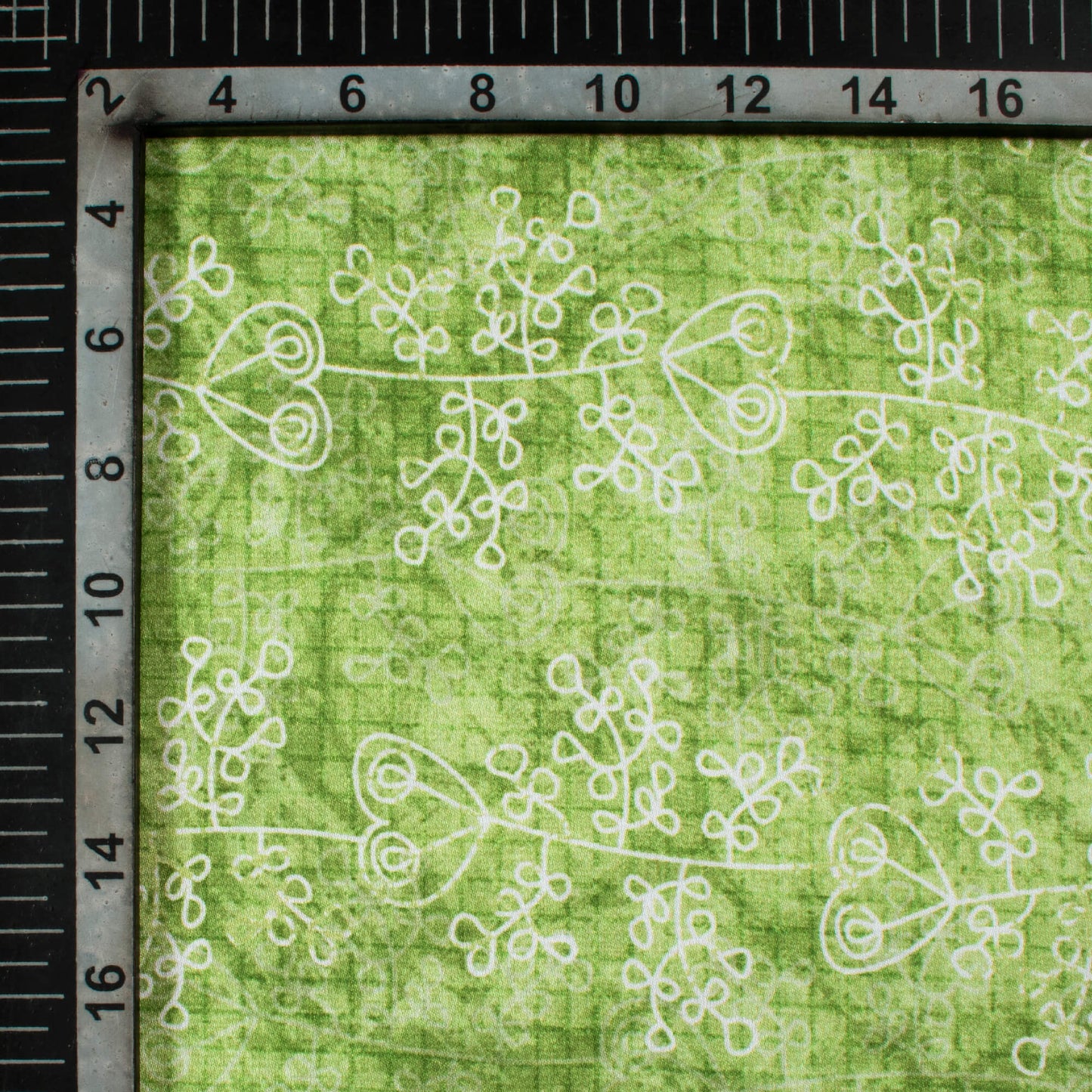 Fern Green And White Floral Pattern Digital Print Crepe Silk Fabric