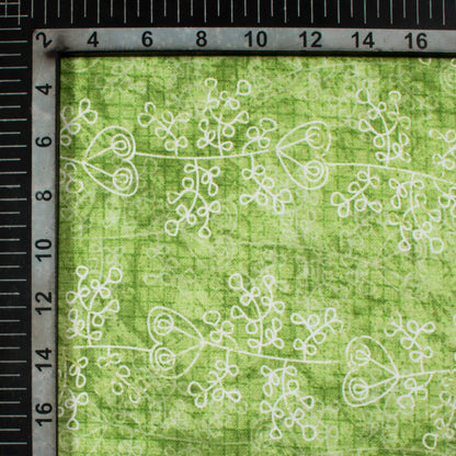 Fern Green And White Floral Pattern Digital Print Crepe Silk Fabric