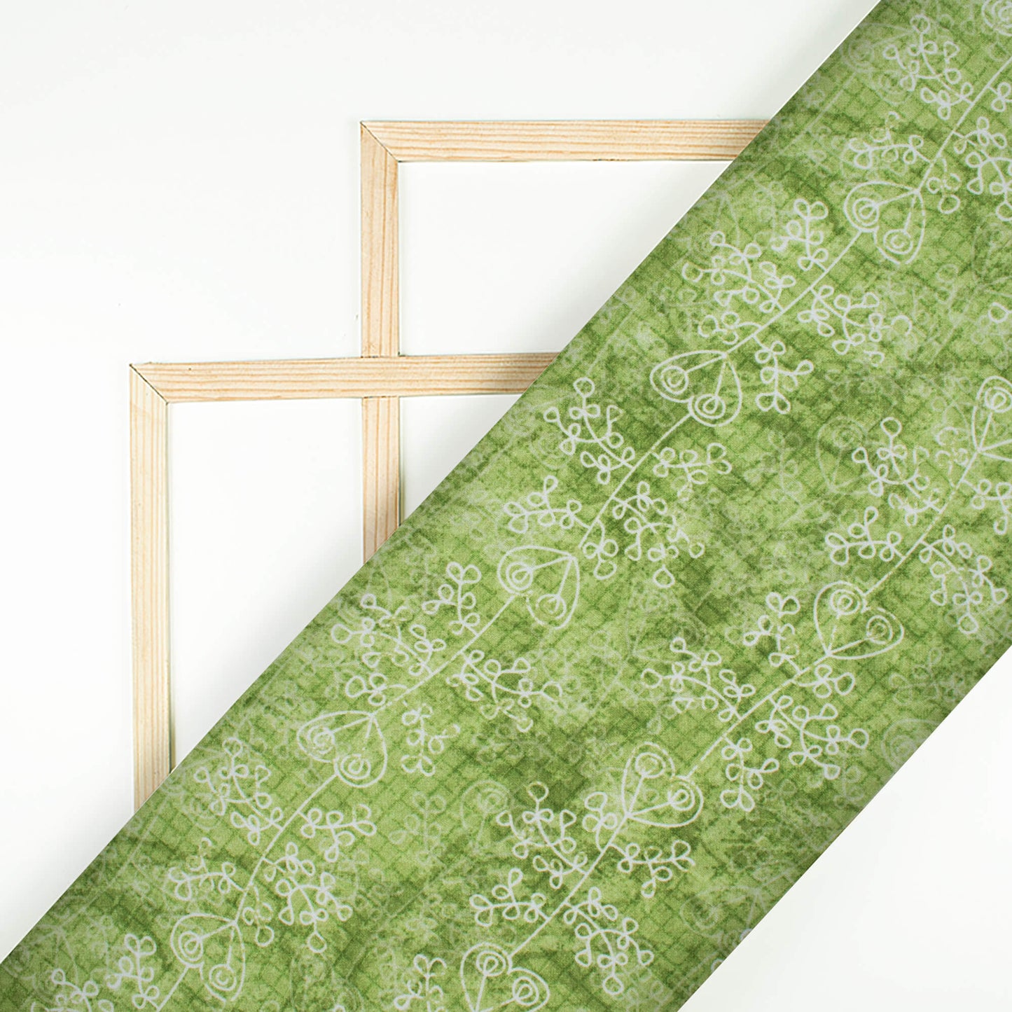 Fern Green And White Floral Pattern Digital Print Crepe Silk Fabric