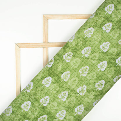 Fern Green And White Booti Pattern Digital Print Crepe Silk Fabric