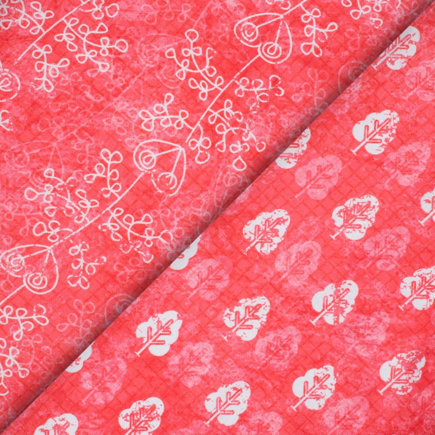 Punch Pink And White Floral Pattern Digital Print Crepe Silk Fabric