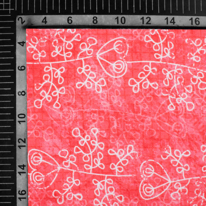 Punch Pink And White Floral Pattern Digital Print Crepe Silk Fabric