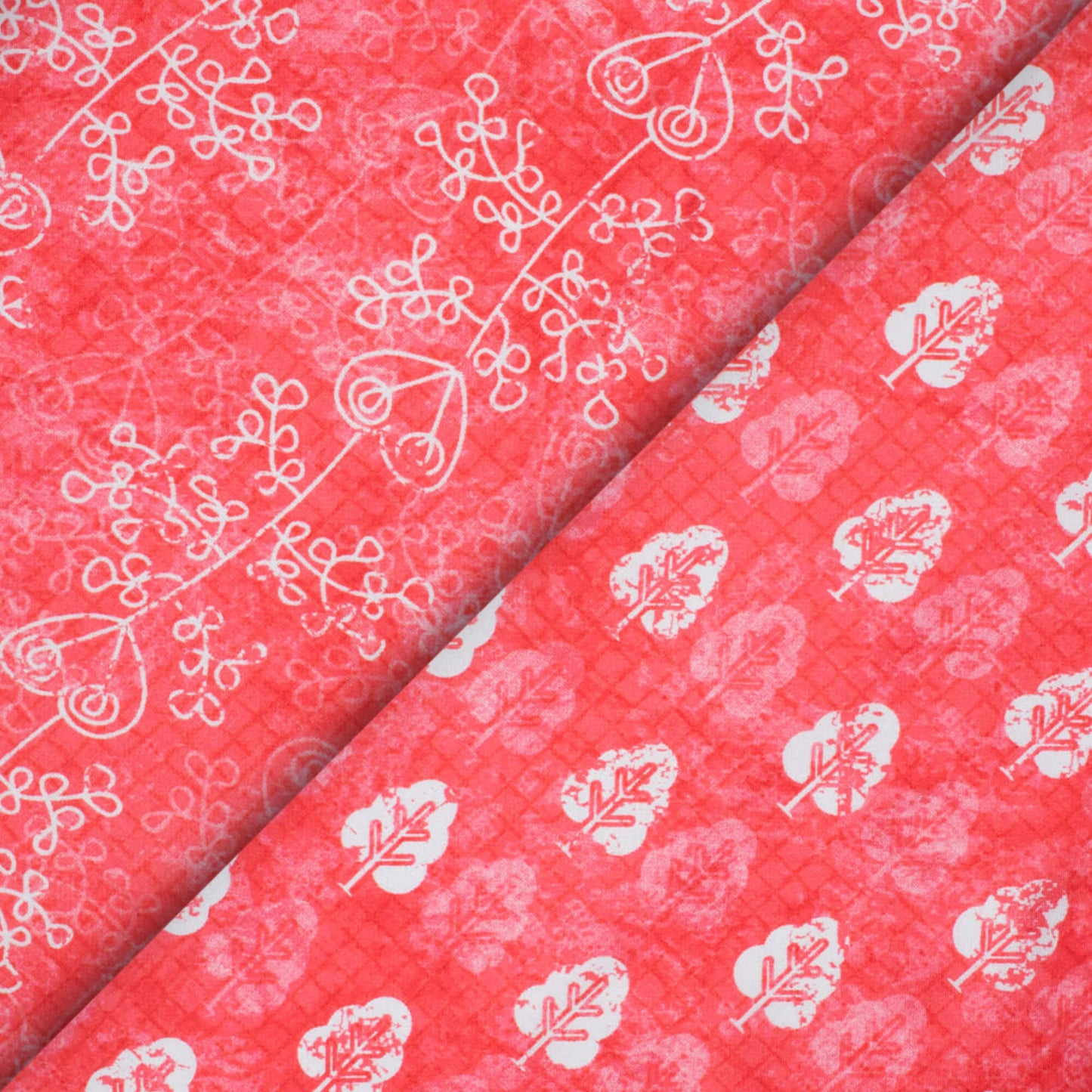 Punch Pink And White Booti Pattern Digital Print Crepe Silk Fabric