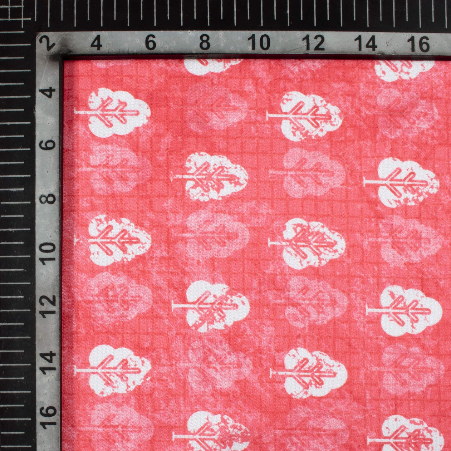 Punch Pink And White Booti Pattern Digital Print Crepe Silk Fabric