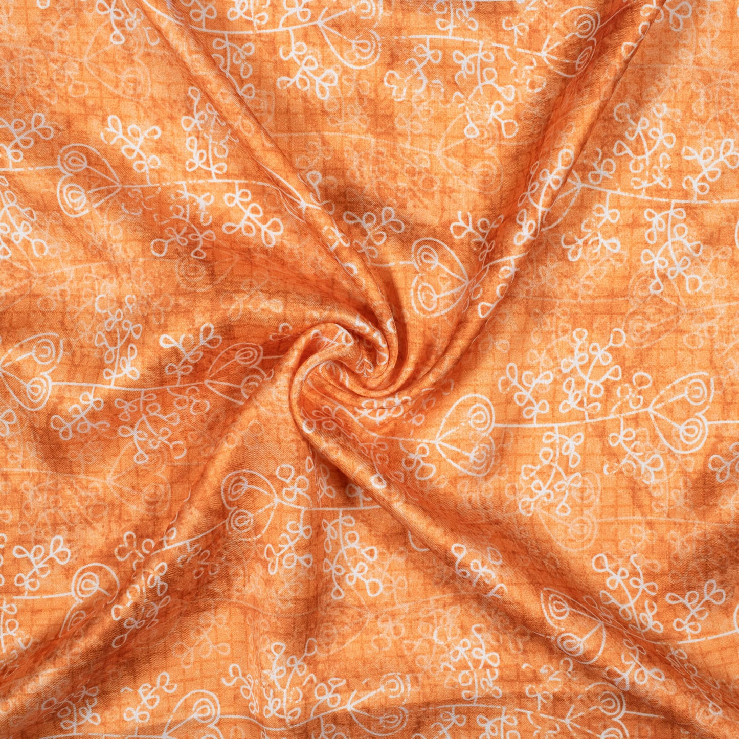 Ochre Orange And White Floral Pattern Digital Print Crepe Silk Fabric