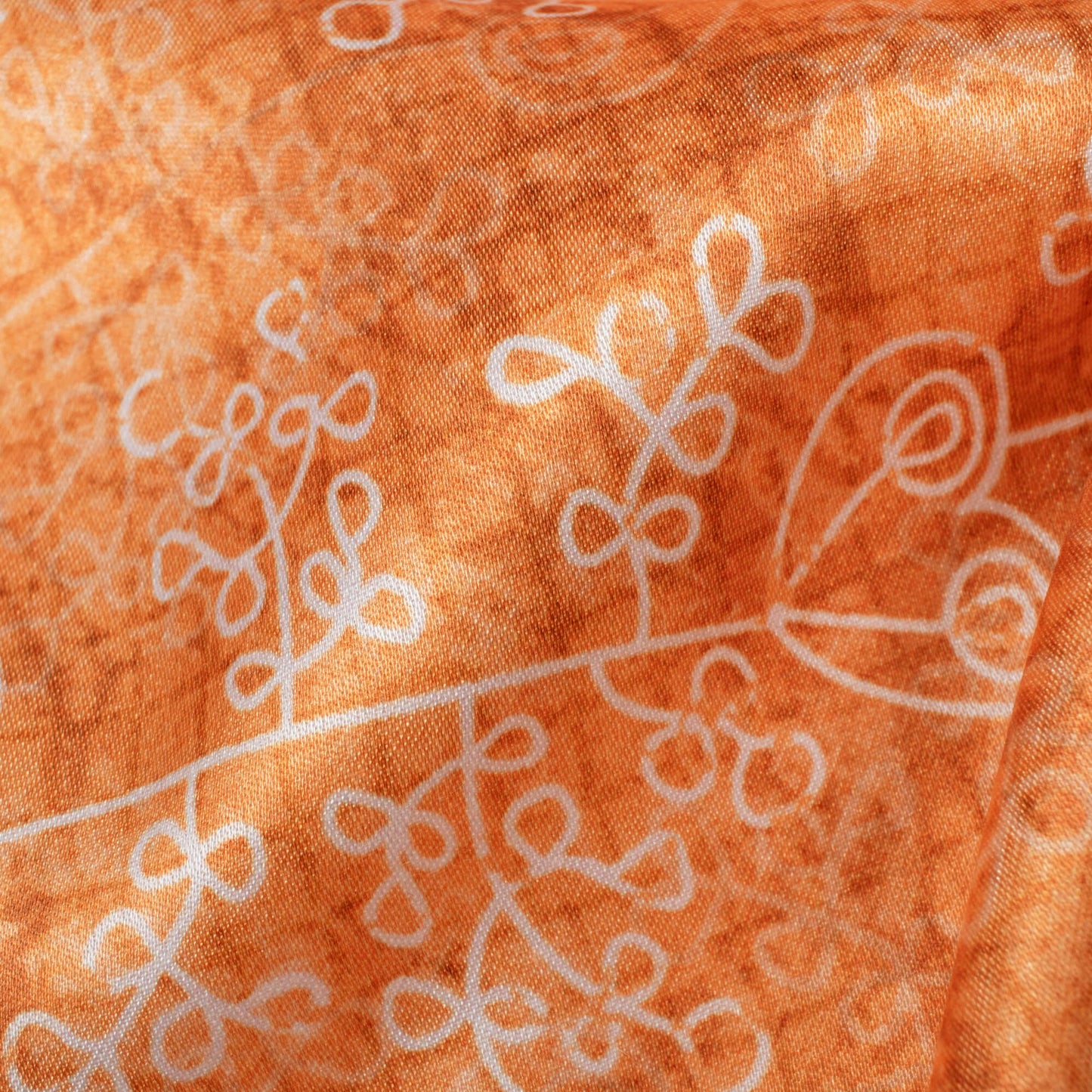 Ochre Orange And White Floral Pattern Digital Print Crepe Silk Fabric