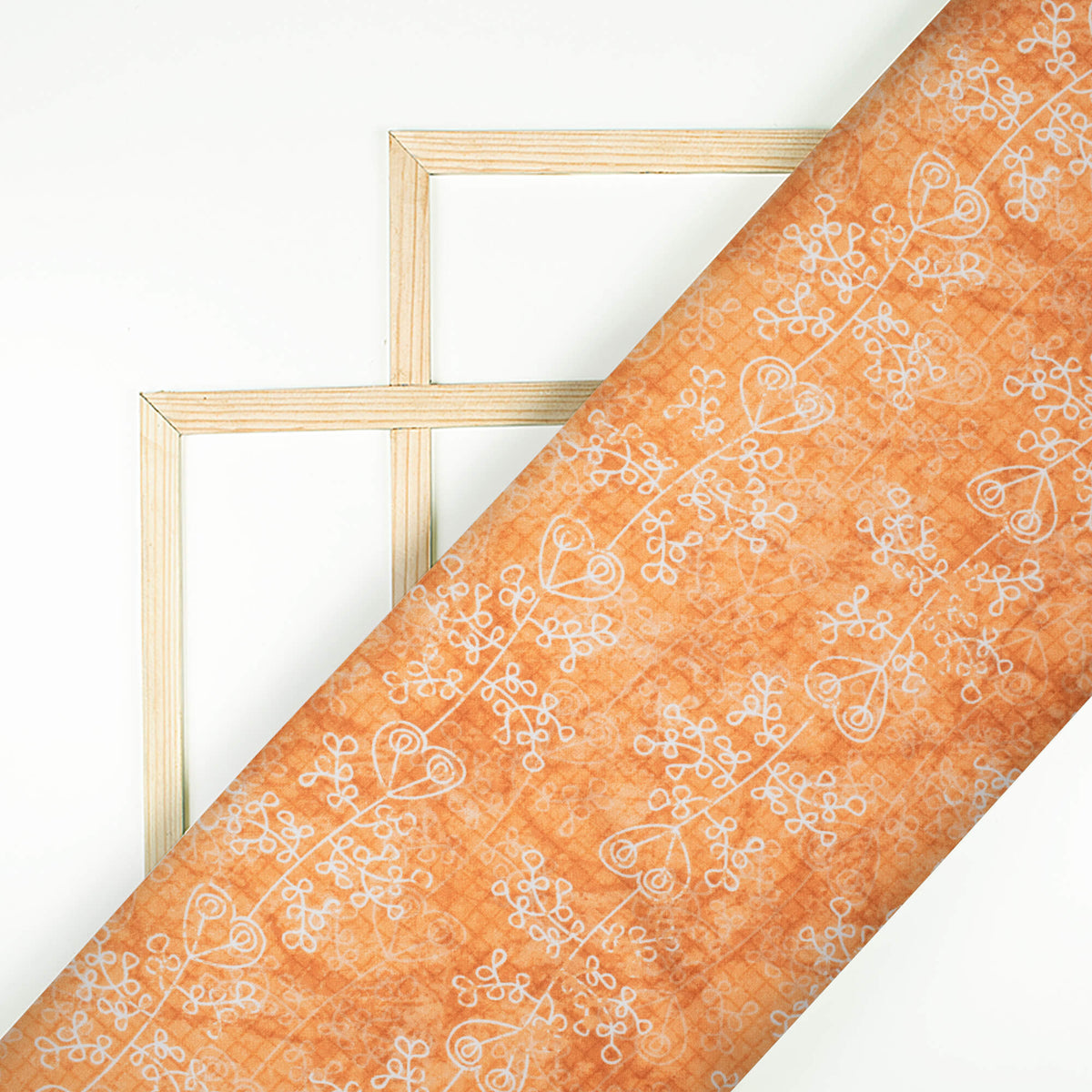 Ochre Orange And White Floral Pattern Digital Print Crepe Silk Fabric