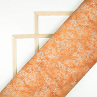 Ochre Orange And White Floral Pattern Digital Print Crepe Silk Fabric