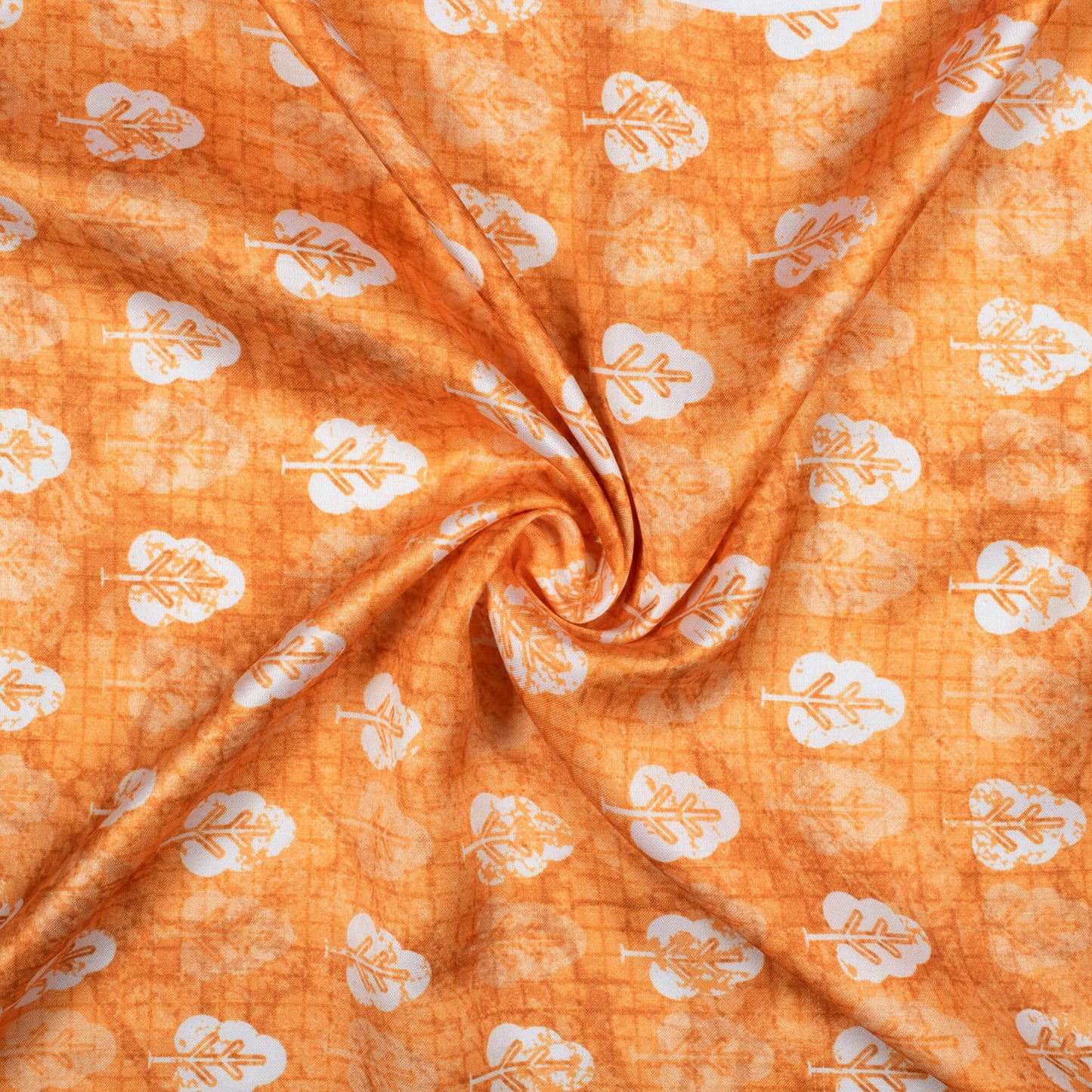 Ochre Orange And White Booti Pattern Digital Print Crepe Silk Fabric
