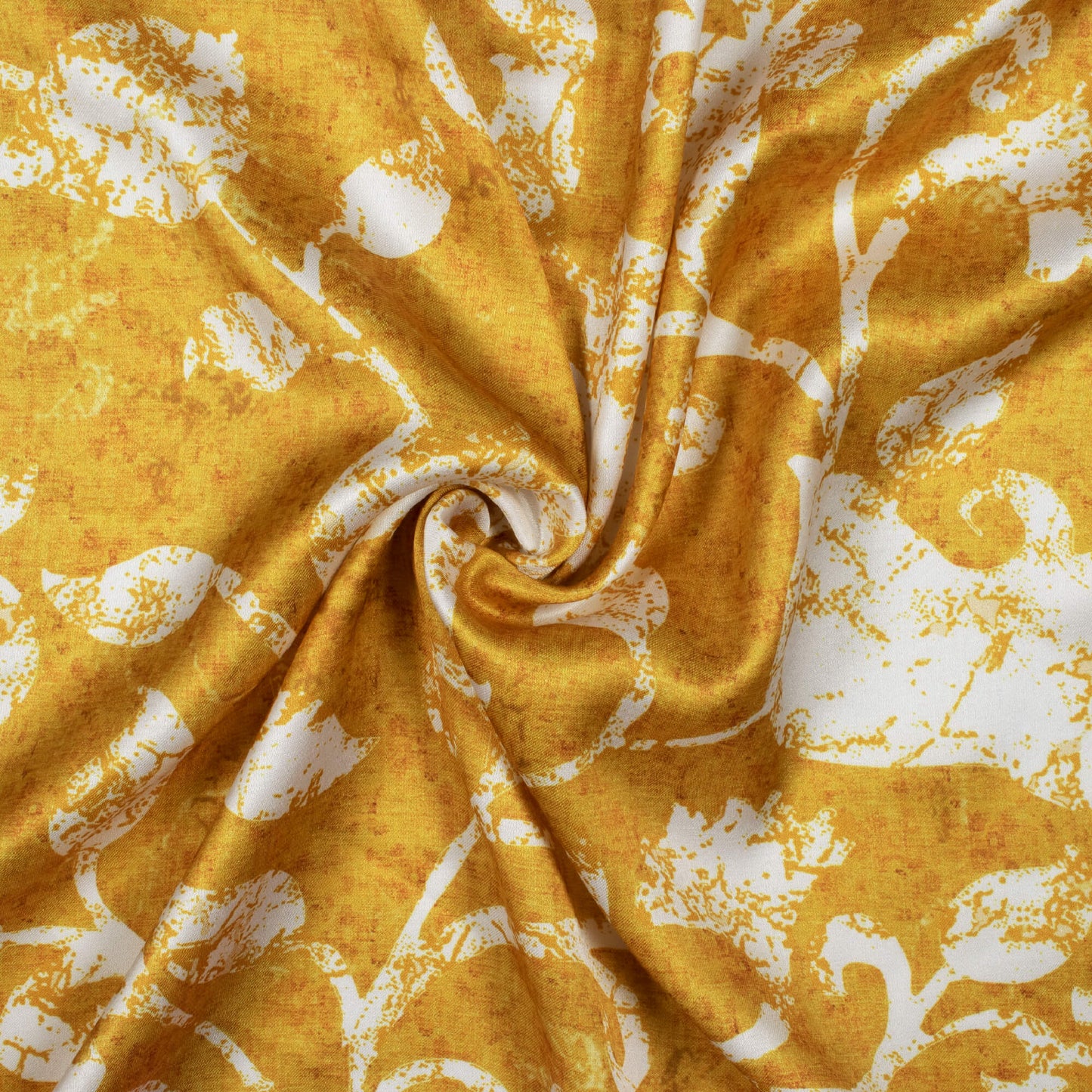 Mustard Yellow And White Floral Pattern Digital Print Crepe Silk Fabric