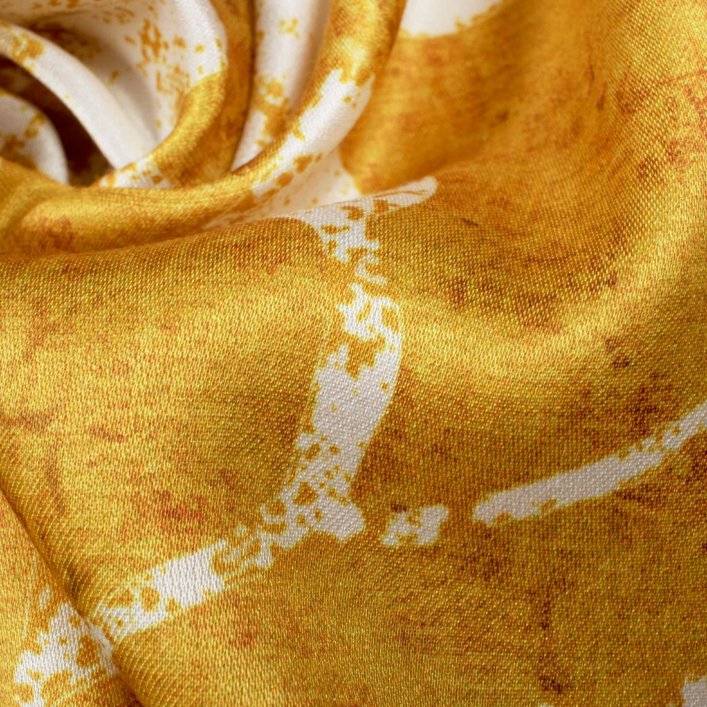 Mustard Yellow And White Floral Pattern Digital Print Crepe Silk Fabric