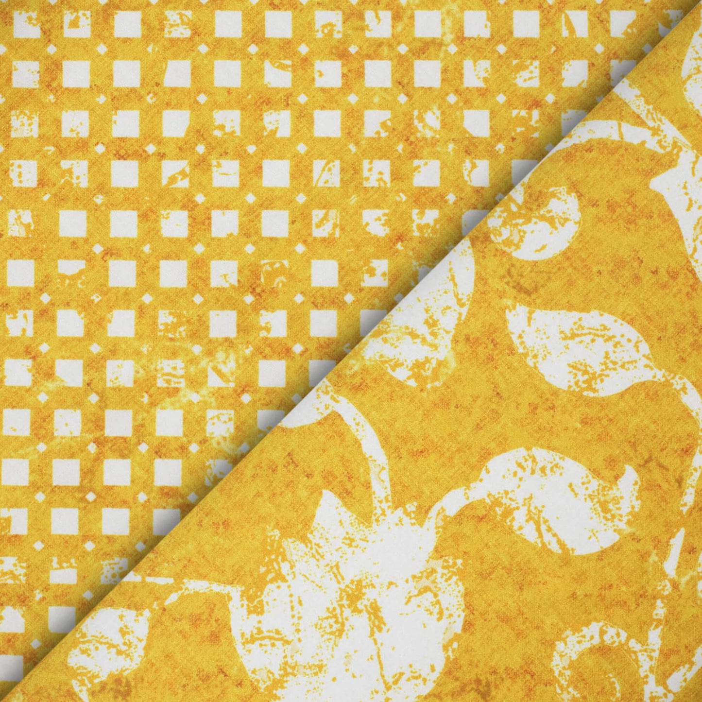 Mustard Yellow And White Floral Pattern Digital Print Crepe Silk Fabric