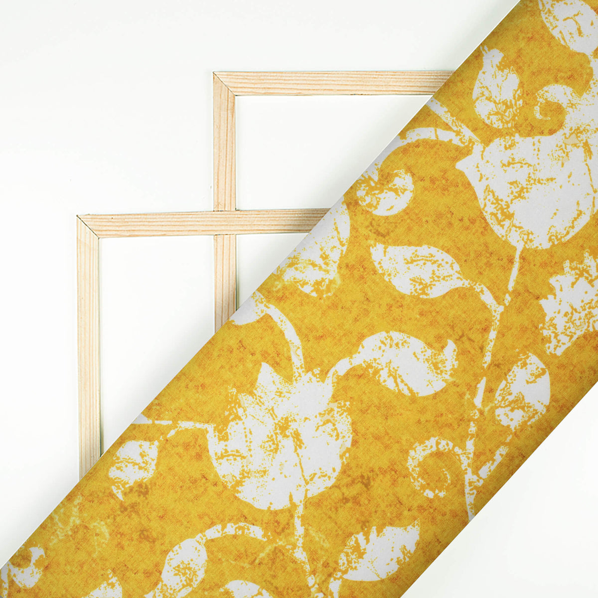 Mustard Yellow And White Floral Pattern Digital Print Crepe Silk Fabric