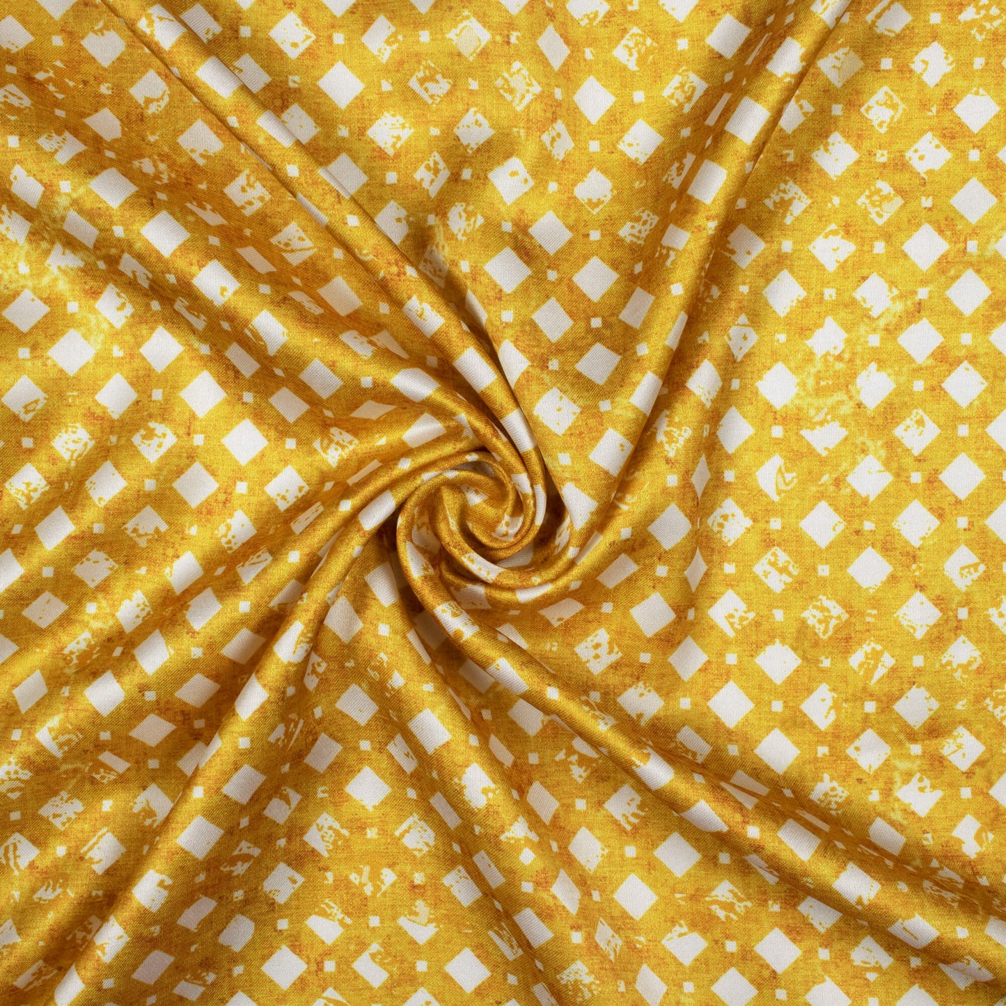 Mustard Yellow And White Geometric Pattern Digital Print Crepe Silk Fabric