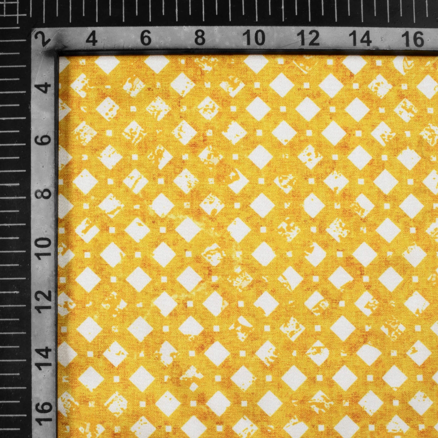 Mustard Yellow And White Geometric Pattern Digital Print Crepe Silk Fabric