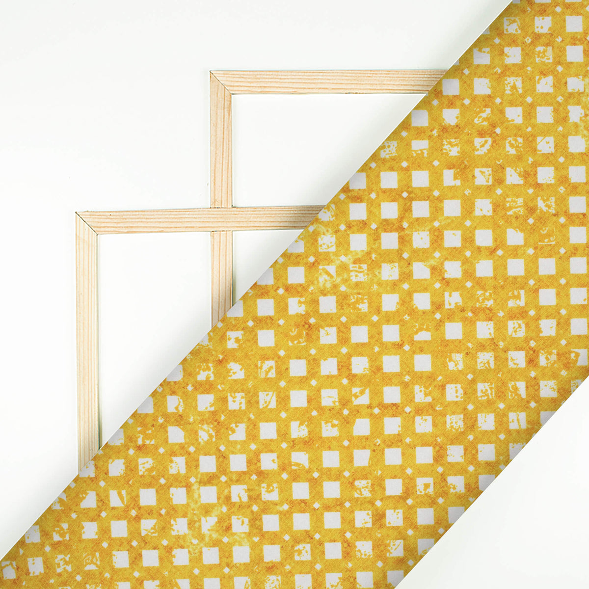 Mustard Yellow And White Geometric Pattern Digital Print Crepe Silk Fabric