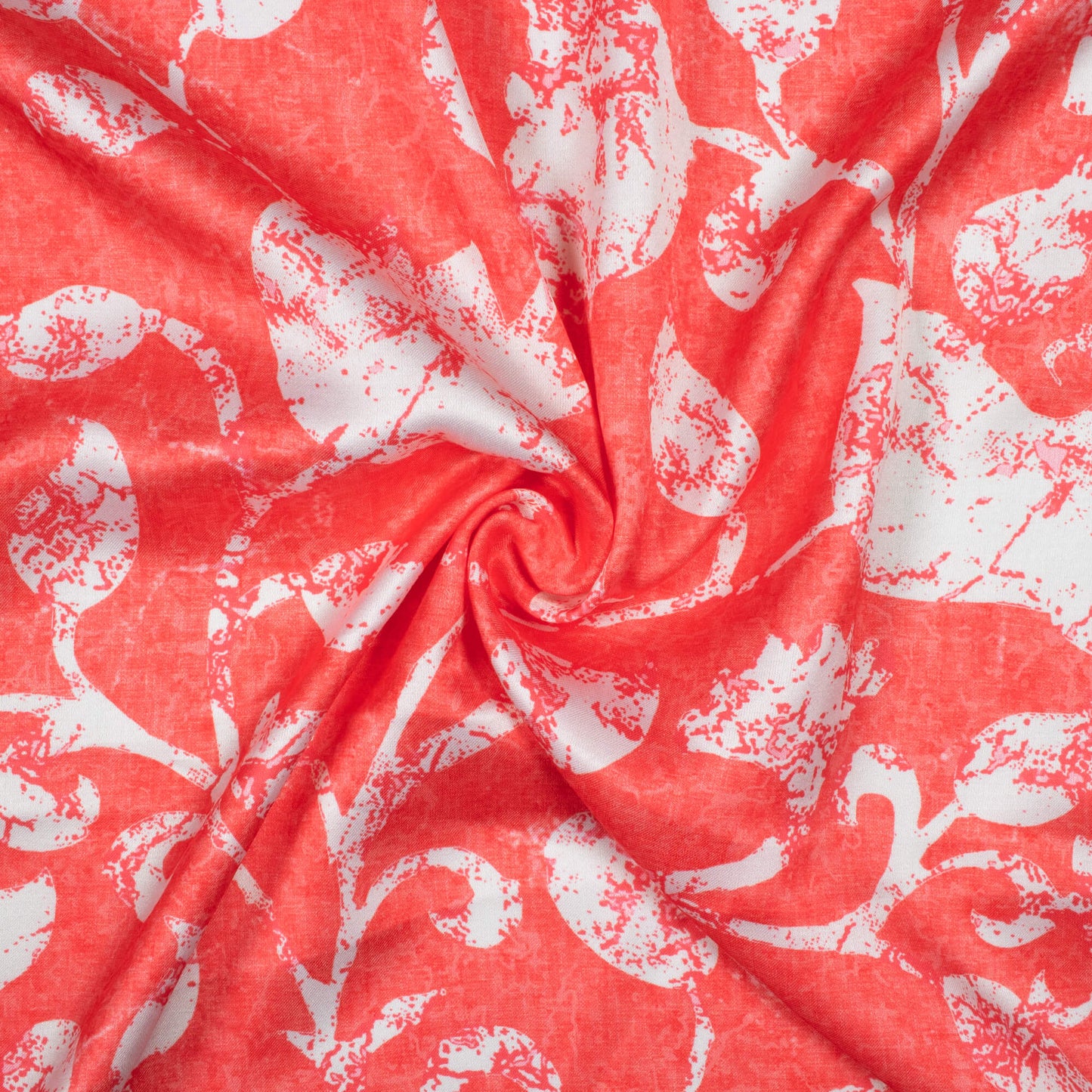 Brick Pink And White Floral Pattern Digital Print Crepe Silk Fabric