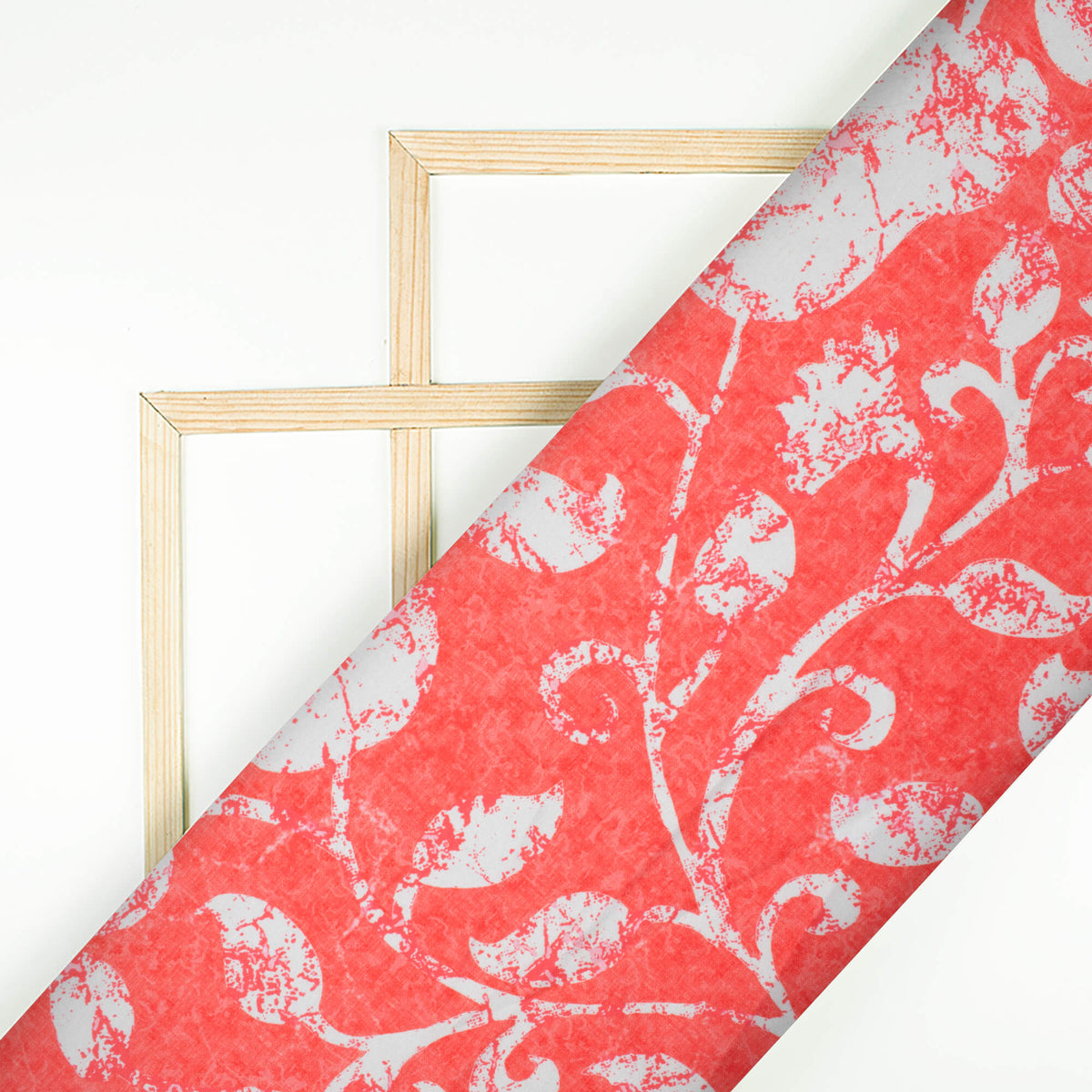 Brick Pink And White Floral Pattern Digital Print Crepe Silk Fabric