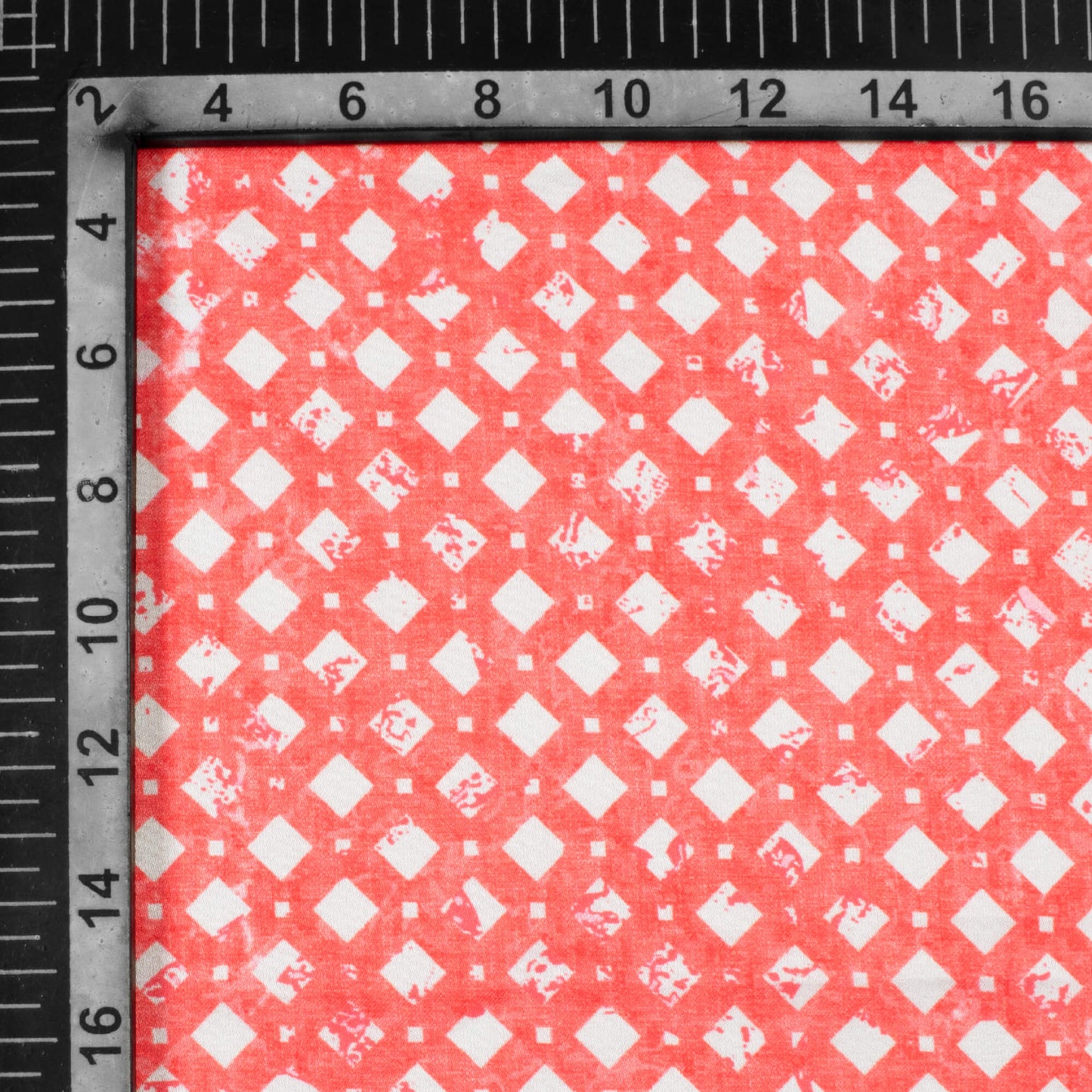 Brick Pink And White Geometric Pattern Digital Print Crepe Silk Fabric