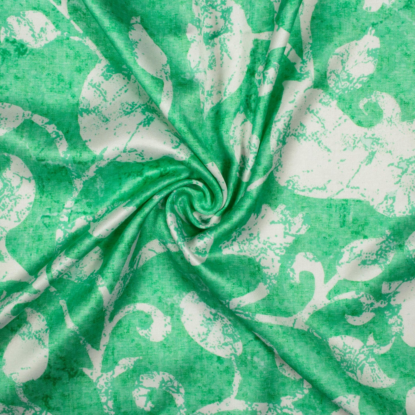 Mint Green And White Floral Pattern Digital Print Crepe Silk Fabric