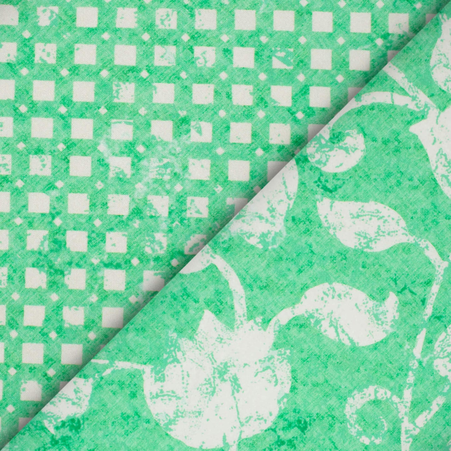 Mint Green And White Floral Pattern Digital Print Crepe Silk Fabric