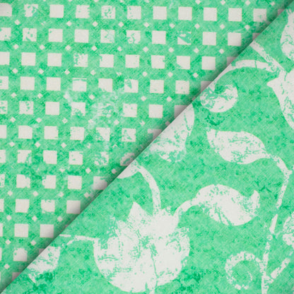 Mint Green And White Floral Pattern Digital Print Crepe Silk Fabric