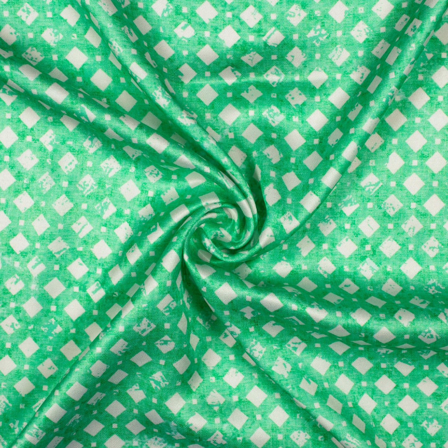 Mint Green And White Geometric Pattern Digital Print Crepe Silk Fabric