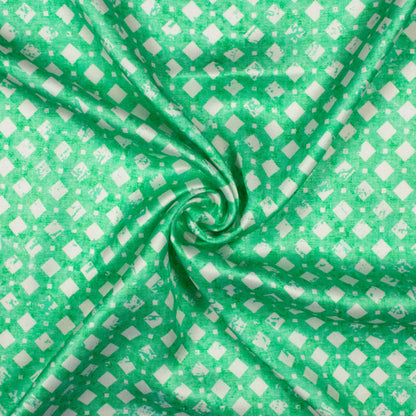 Mint Green And White Geometric Pattern Digital Print Crepe Silk Fabric