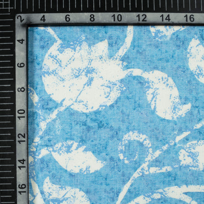 Steel Blue And White Floral Pattern Digital Print Crepe Silk Fabric