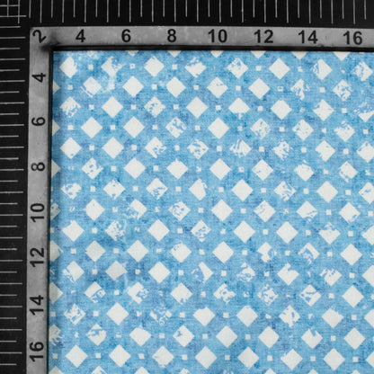 Steel Blue And White Geometric Pattern Digital Print Crepe Silk Fabric
