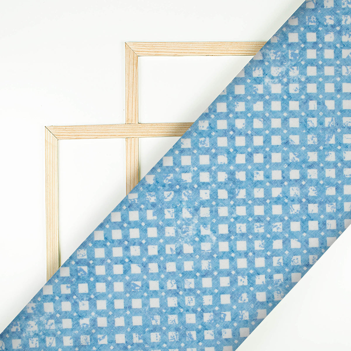 Steel Blue And White Geometric Pattern Digital Print Crepe Silk Fabric