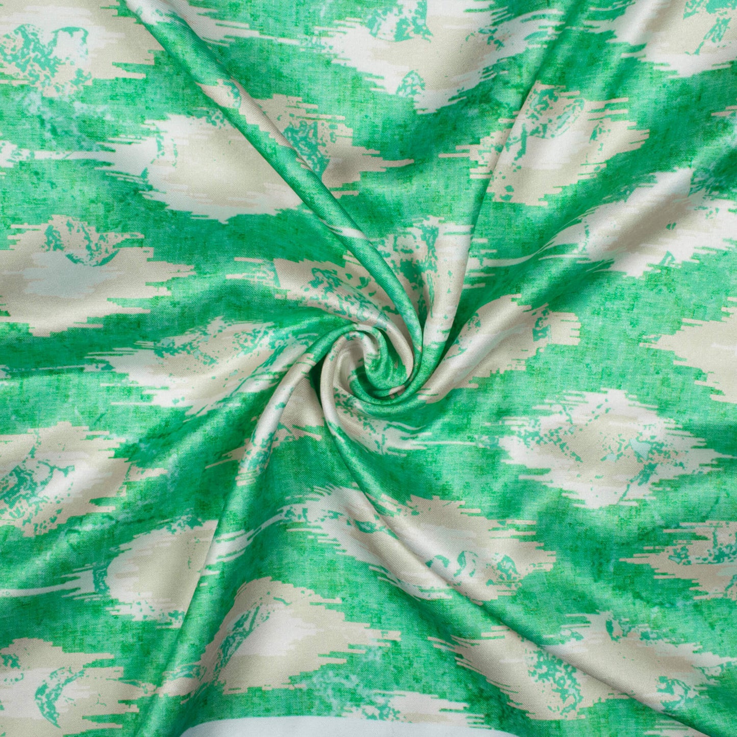 Mint Green And White Abstract Pattern Digital Print Crepe Silk Fabric