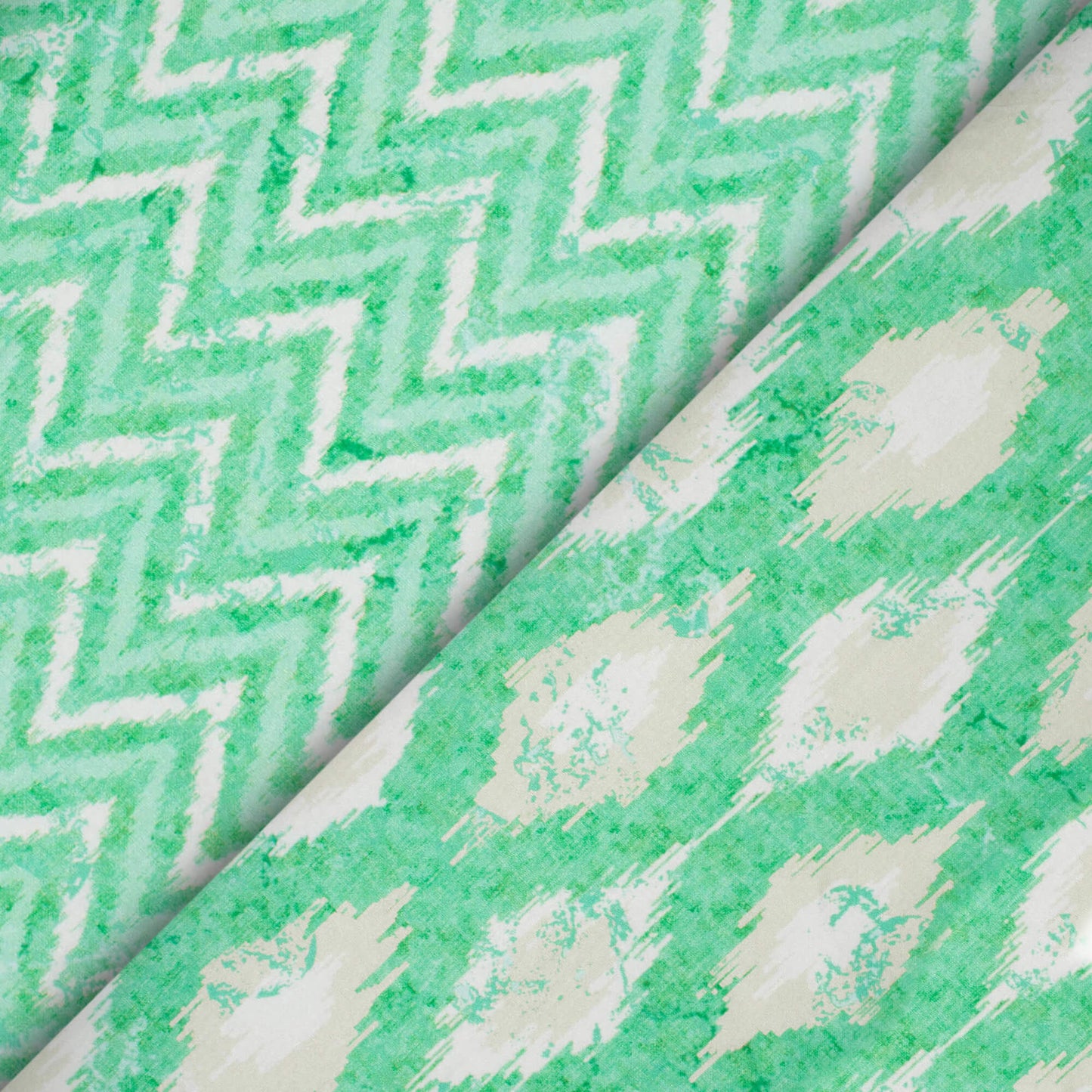 Mint Green And White Abstract Pattern Digital Print Crepe Silk Fabric