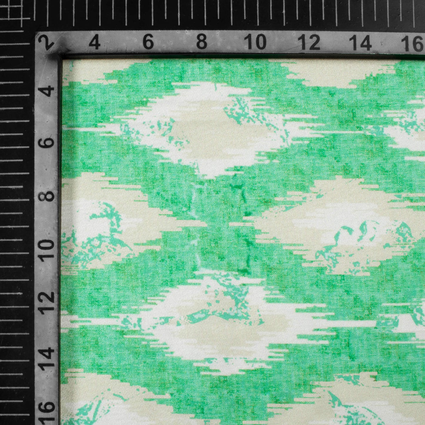 Mint Green And White Abstract Pattern Digital Print Crepe Silk Fabric