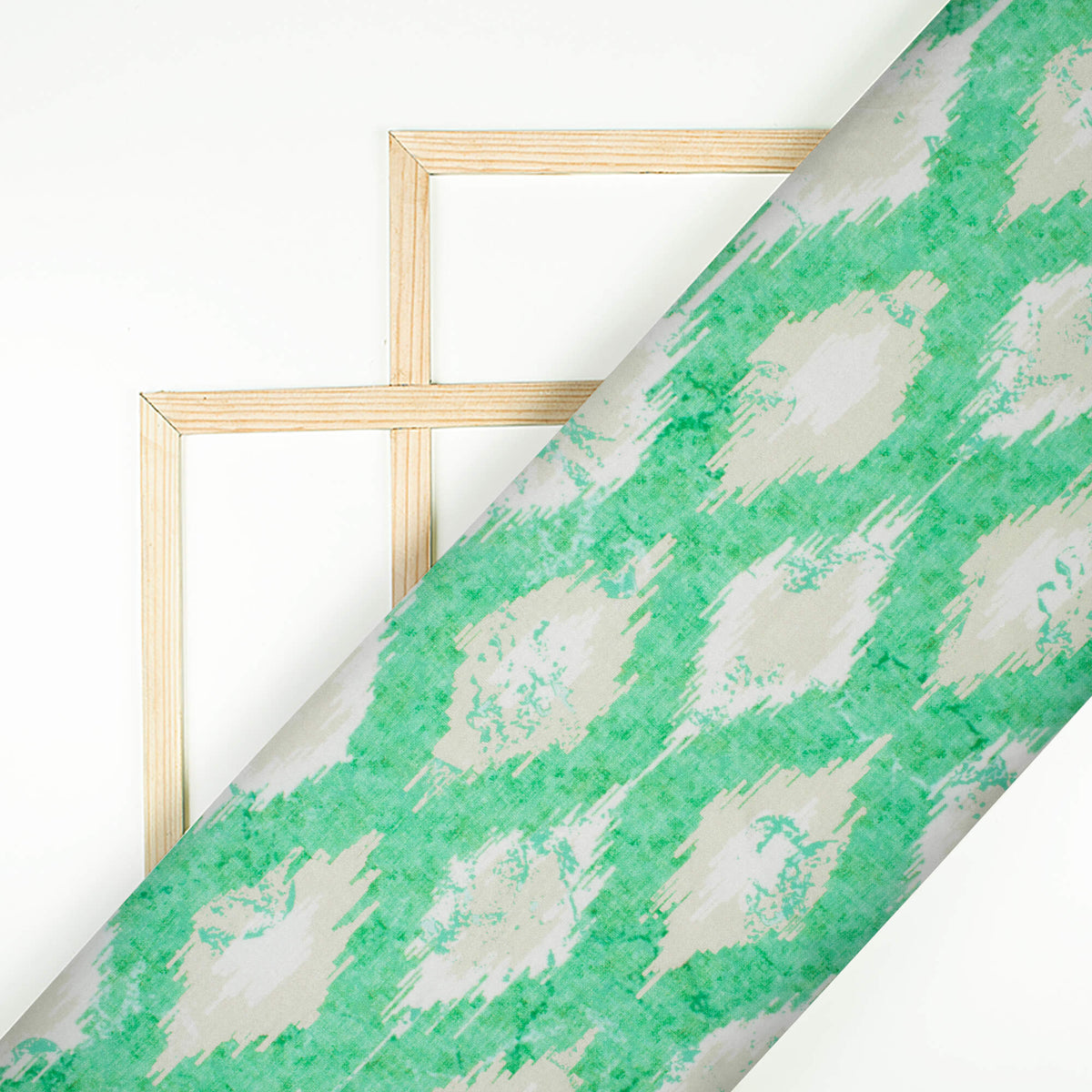 Mint Green And White Abstract Pattern Digital Print Crepe Silk Fabric
